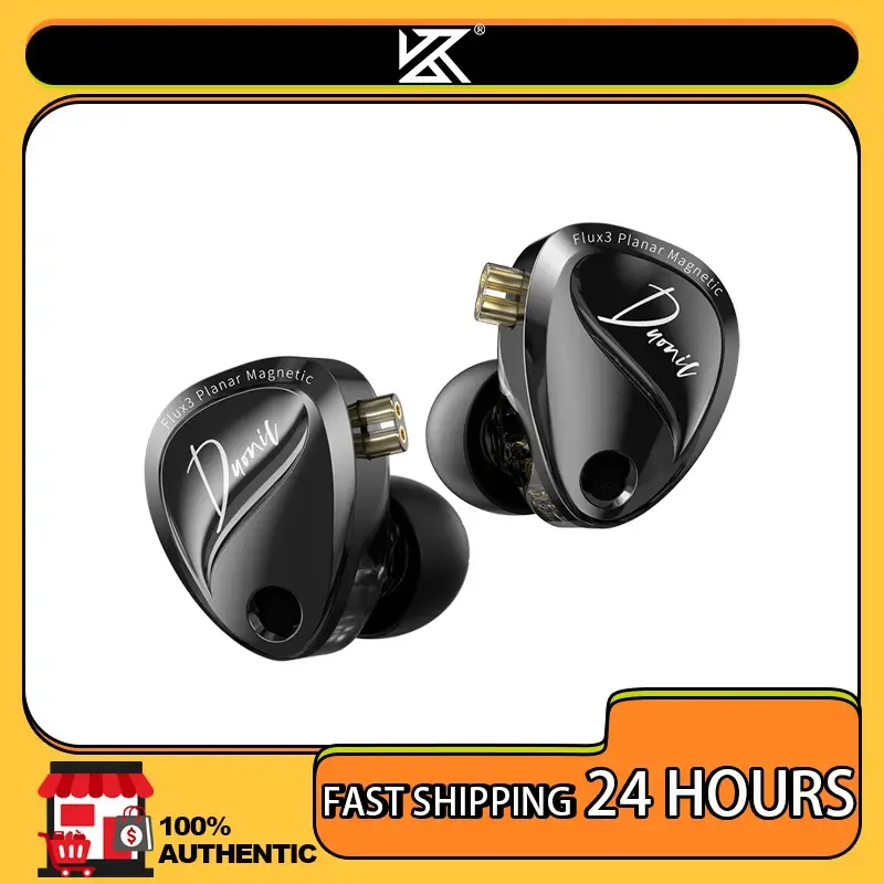 KZ Duonic Fones de ouvido HIFI atualizados com driver planar triplo magnético, IEMs com fio de ampla fase sonora com 4 opções de ajuste e microfone duplo HD