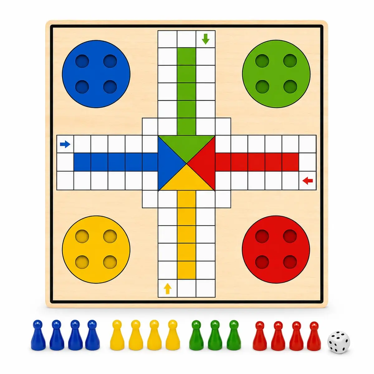 Jogo Ludo de Tabuleiro 2 a 4 Jogadores + Dados e Peões – Jogo Educativo de Estratégia e Diversão para Família – Madeira MDF Resistente