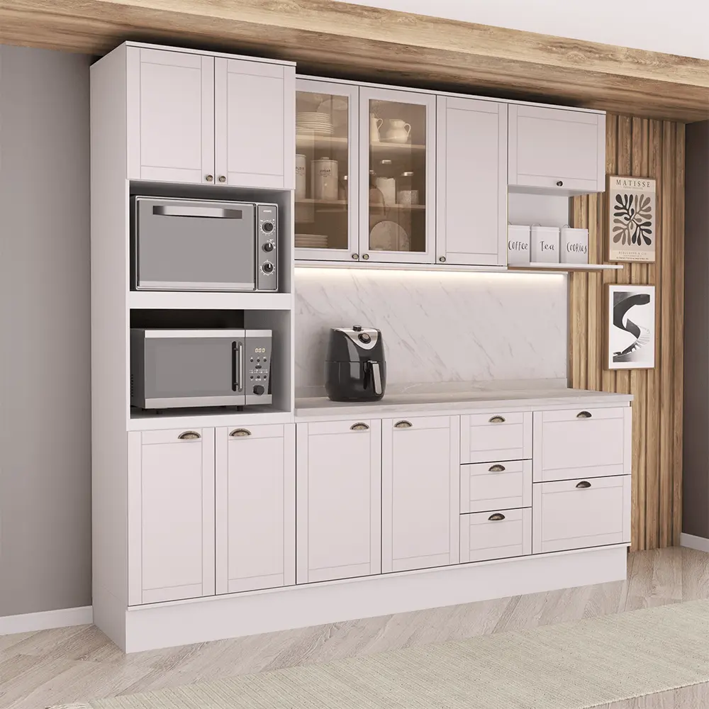 Armário de Cozinha Completa com Balcão Milla Smart Carraro Branco