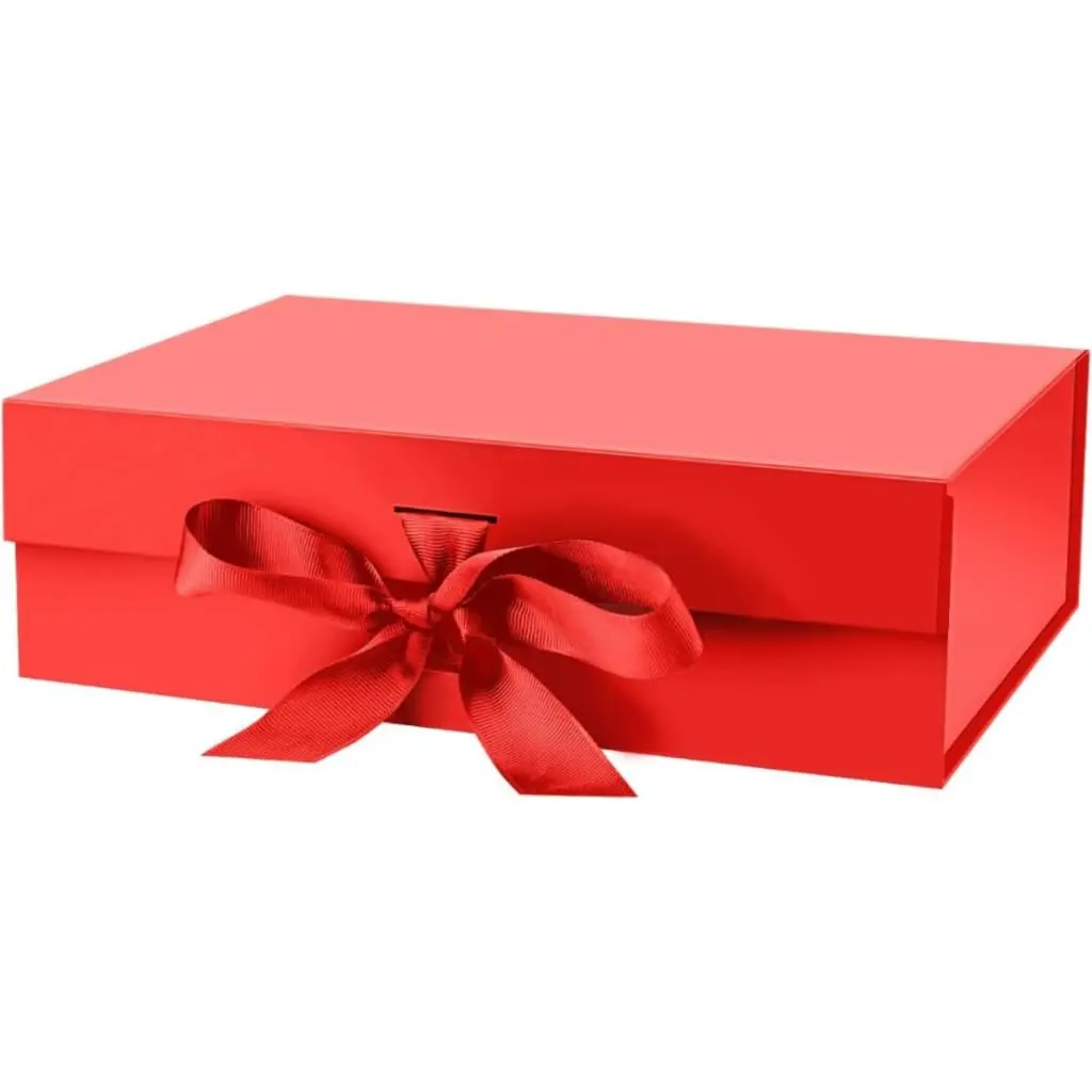 Caixa FlexBox Rígida de Papel com Imã e Cetim para Presente - Y338 (Vermelho, 28x20x9cm)