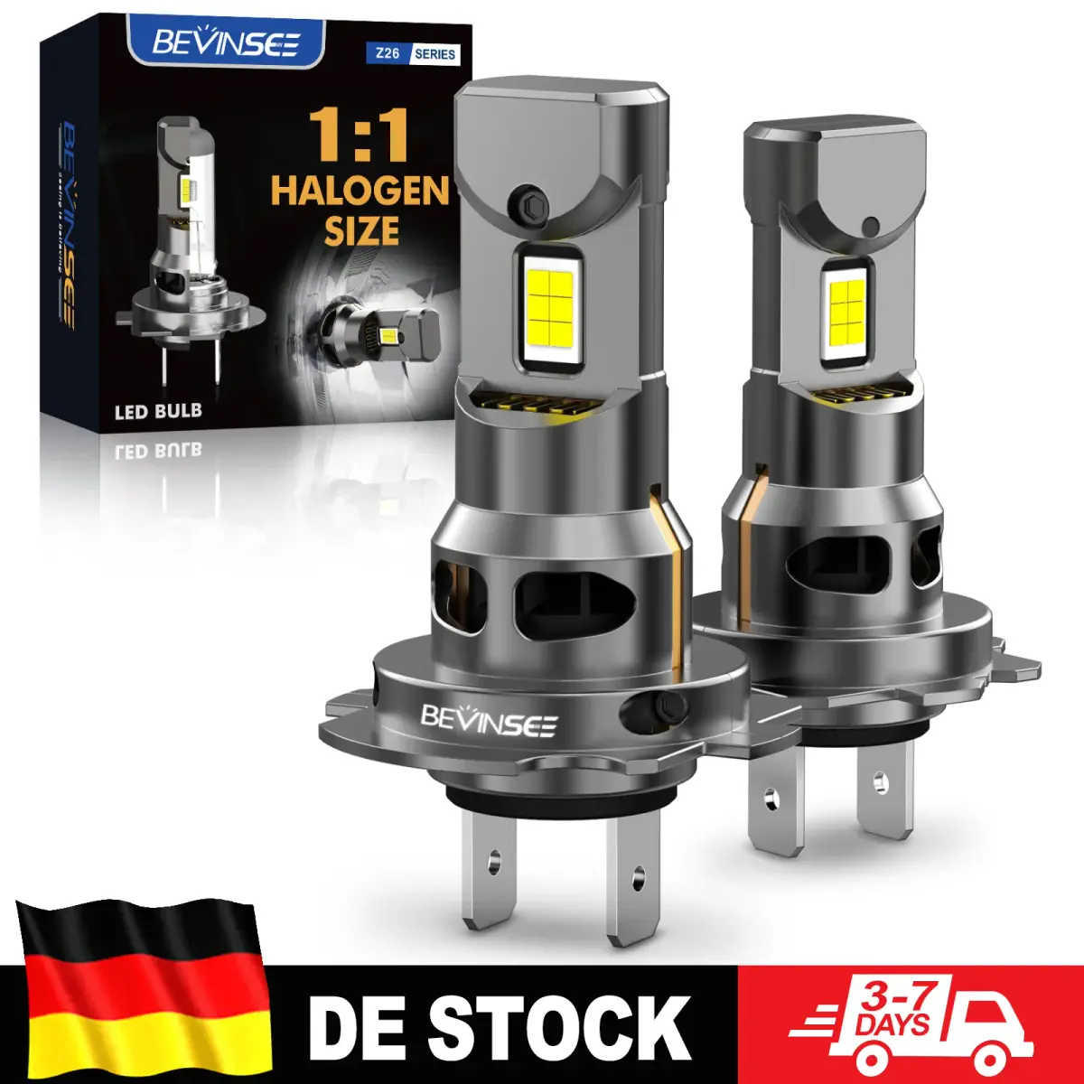 (Esgotado) Farol de carro LED sem fio BEVINSEE H7 Ultra Potente 70W 12000LM CANBUS sem erros, tamanho halógeno 1:1, 6000K branco, 12V