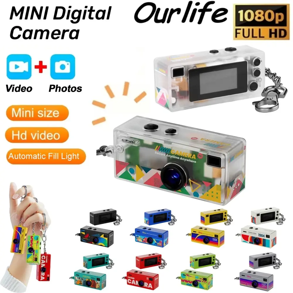Câmera Mini Ourlife Thumb Keychain de 0,96 polegadas, Câmera de Ação Retro com Suporte para Cartão de Memória, Filmadora de Vídeo 1080P Muito Pequena