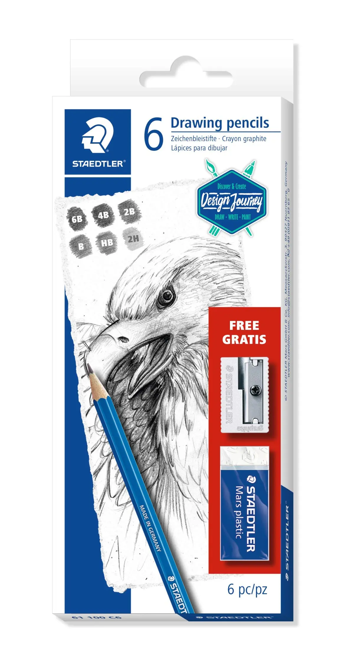 STAEDTLER Lápis Preto Para Desenho Técnico Lumograph 61 100 C6 02 (6 graduações + apontador e borracha)