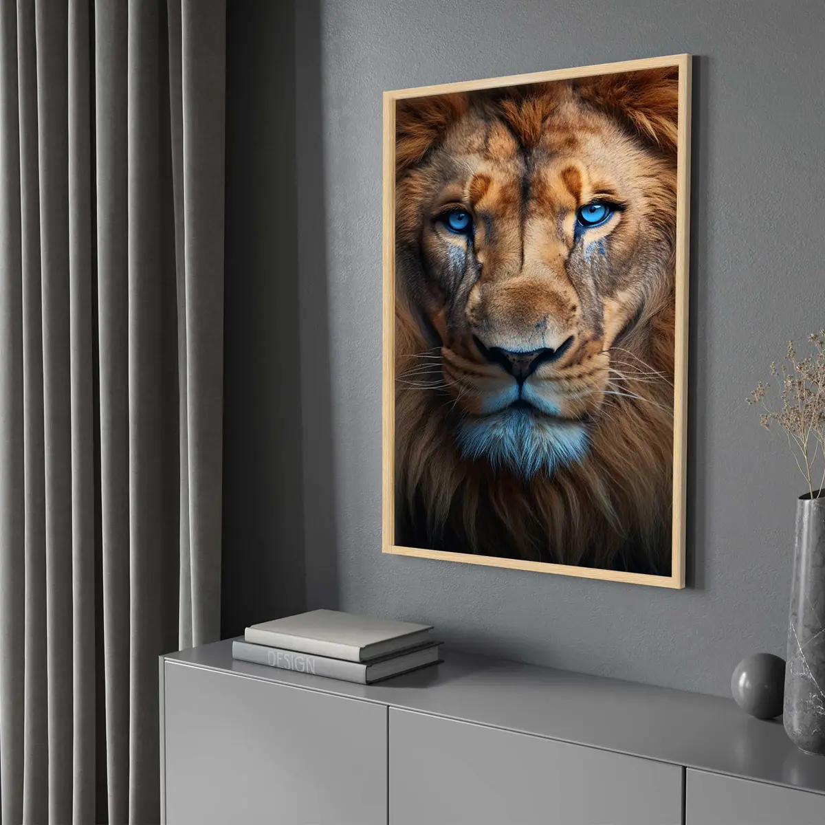 Quadro com Moldura Leão de Judá Face Quadro Leão Decorativo Grande Sala Quarto Hall - 1