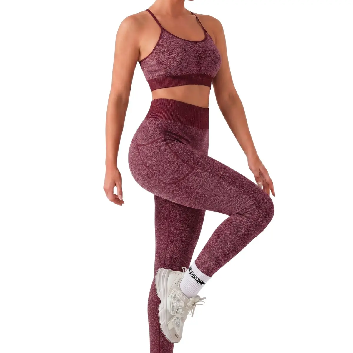 Conjunto Fitness Demillus Top e Legging Com Bolso Em Poliamida Sem Costura