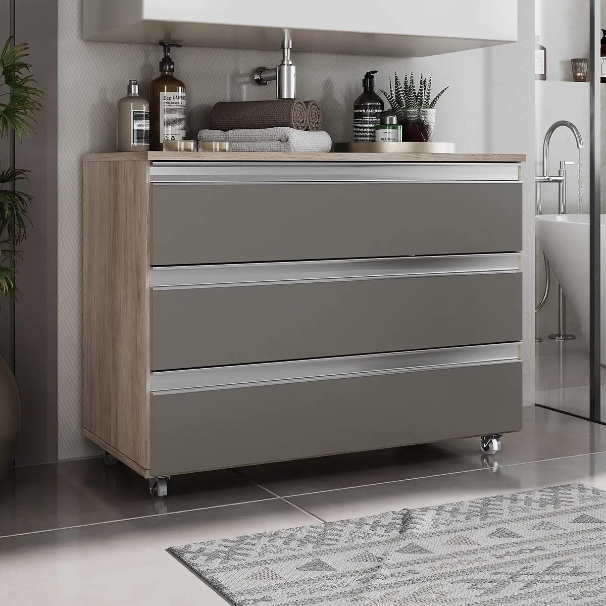Gabinete Joia 80cm 03 Gavetas Madeirado Cinza