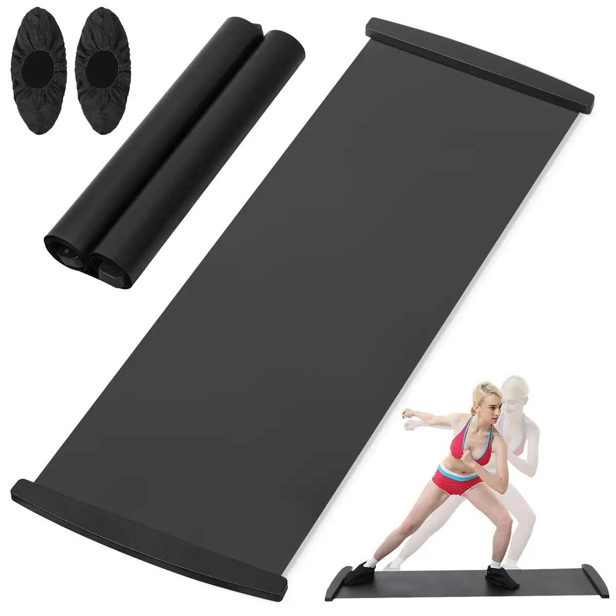 Placa Deslizante para Exercícios, Tapete Slide Board para Exercícios Funcionais, Placa Deslizante com Batentes nas Extremidades, Slide Board Plataforma Deslizante, Prancha Deslizante com Botas
