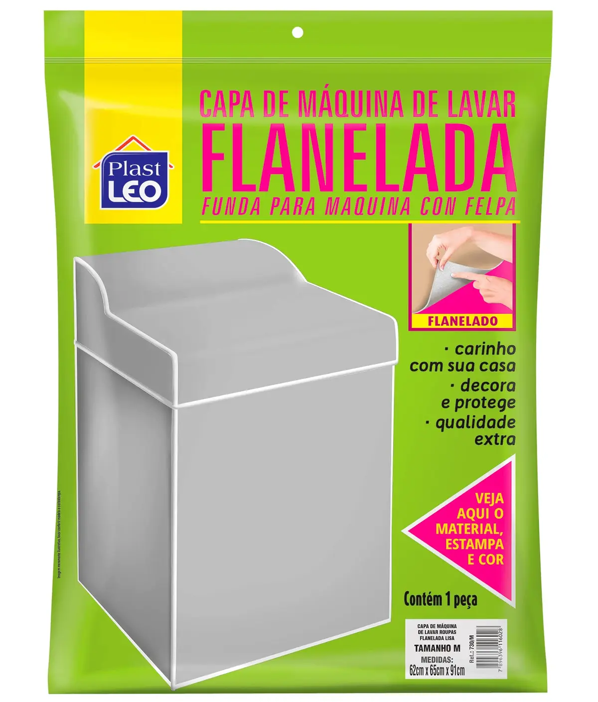 Capa para Máquina Flanelada Cinza - Tam. M | Plast Leo (Ref.:730-M-CZ) - 1