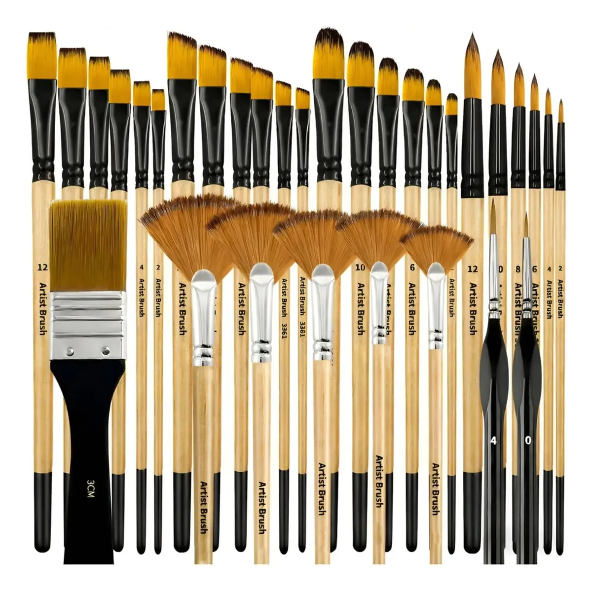 Kit Pinceis para Pintura 32 Peças Conjunto Profissional com Cerdas Macias para Para Pintura Em Tela Aquarela Óleo Artesanato