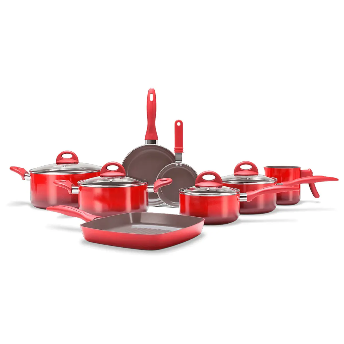 Jogo de Panelas Brinox Antiaderente Ceramic Life 8 Peças Smart Plus Vermelho - 1