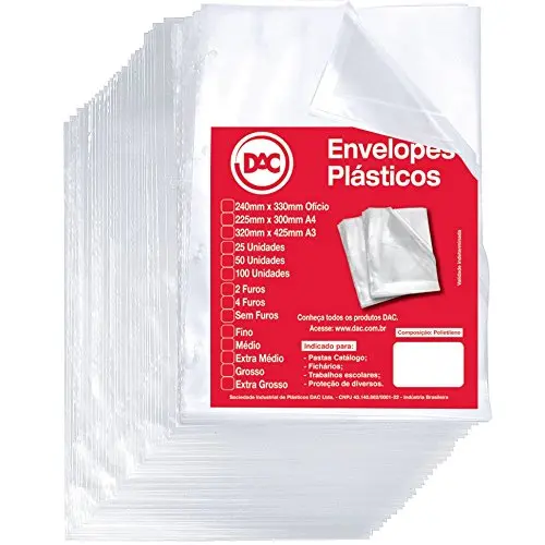 Blister 100 Envelopes A4 Extra Medio 2 Furos, Dac, Blister 100 Envelopes A4 Extra Medio 2 Furos 5179A4-100, Transparente, 5179A4-100