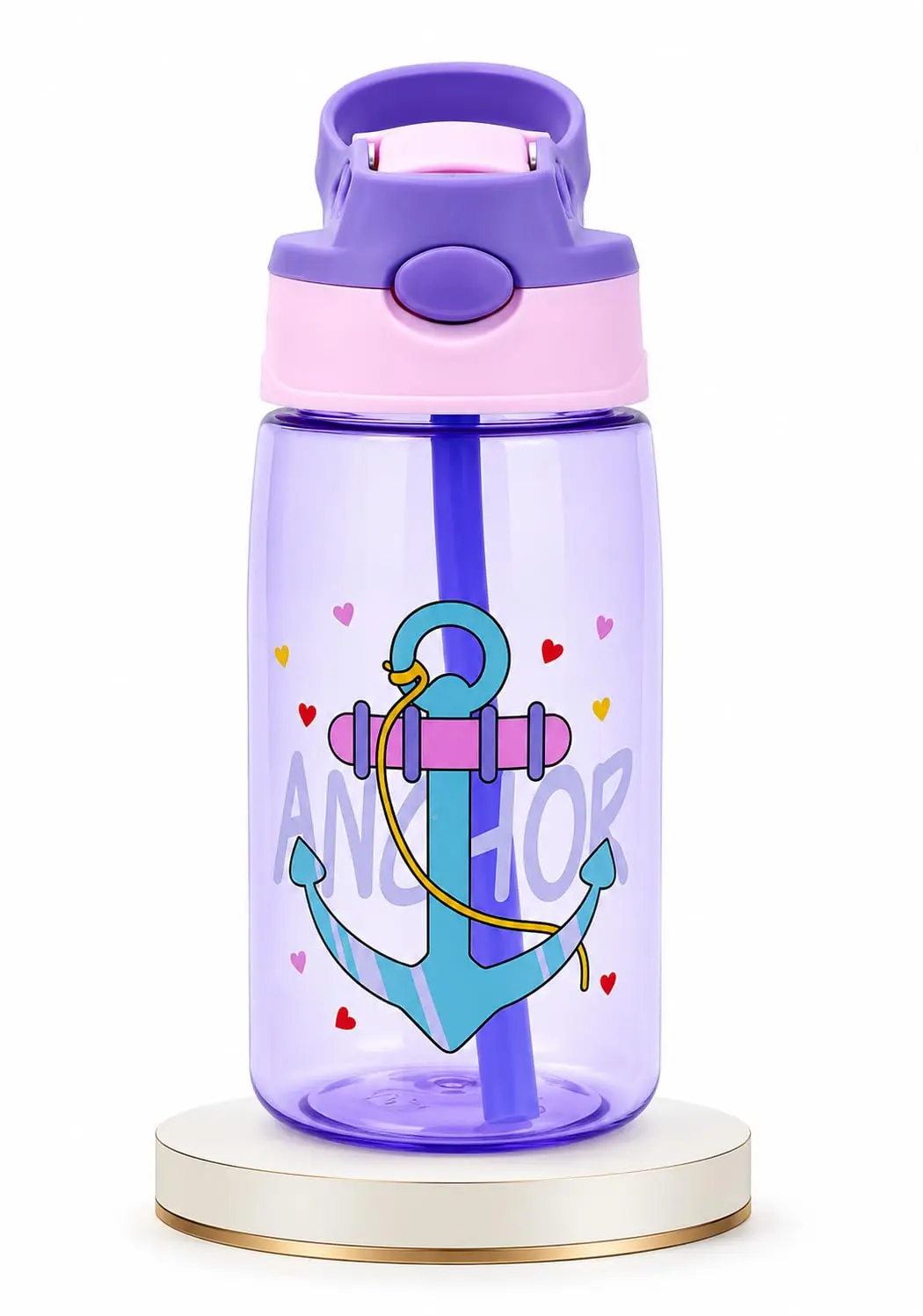 Garrafa Infantil 480ml com Canudo de Silicone, À Prova de Vazamentos, Boca Larga, com Alça, BPA Free (Lilas)