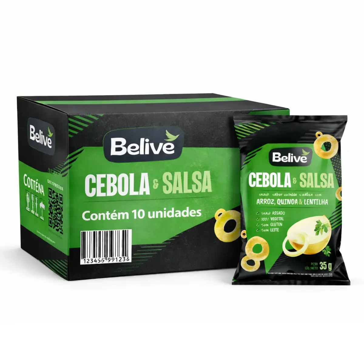 Kit Snack Multigrãos Belive Cebola, Salsa e Lentilha 35g c/10 pacotes – Snack Crocante, Leve e Prático