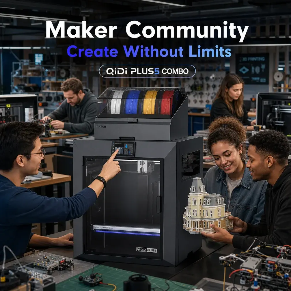 Máquina de Impressão 3D QIDI Plus5 COMBO com Estoque no Brasil e Envio Rápido, Grande Área de Construção de 320×320×300mm, 65 ° C Câmara Aquecida