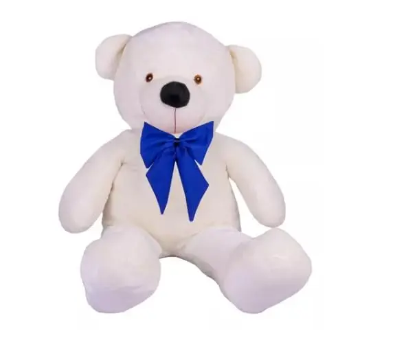 Urso Gigante Pelúcia Grande Teddy 1,10 Metros - Laço (Baunilha com Laço Azul)