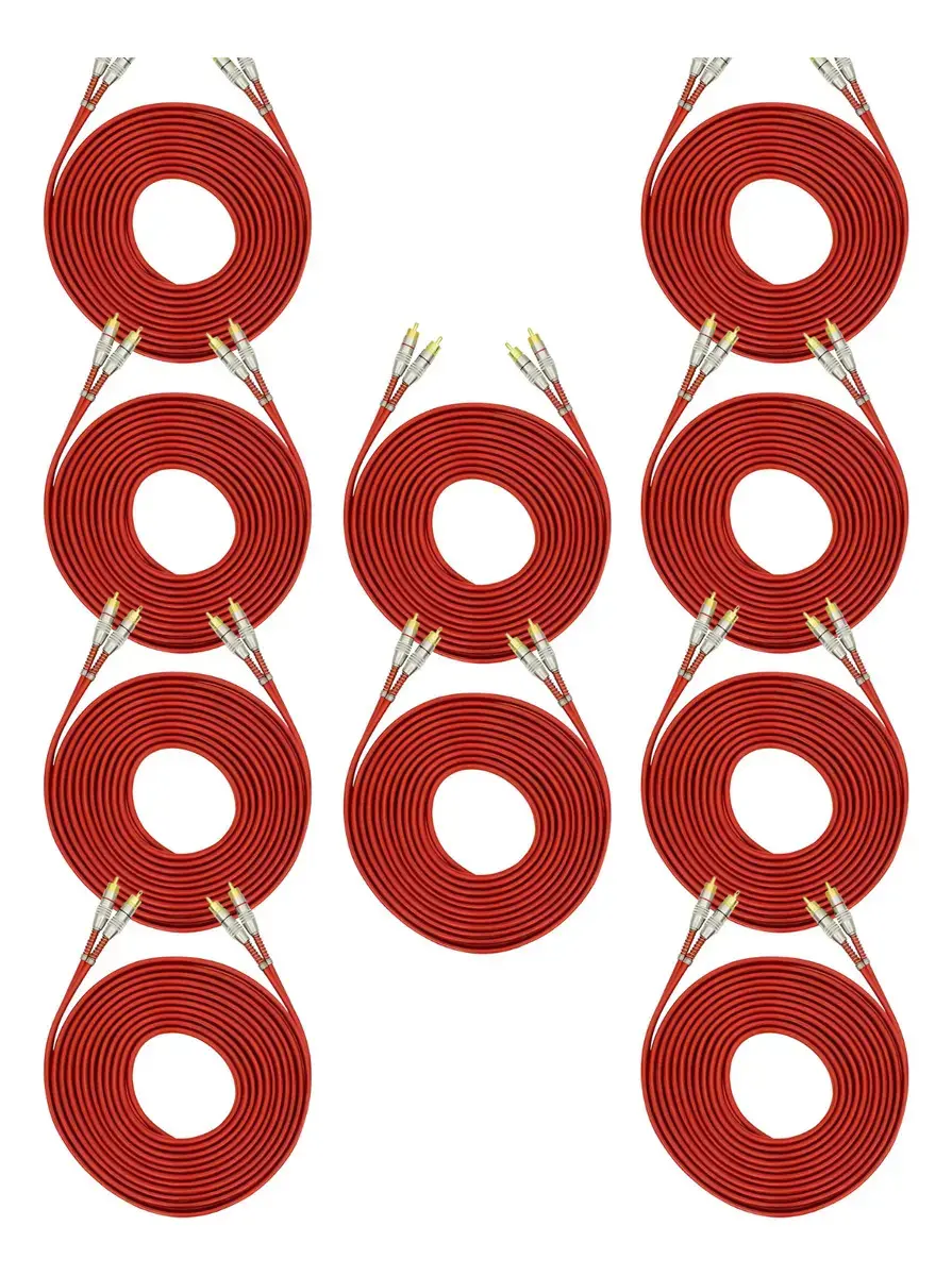 Kit 10 Cabos RCA Blindados Tech One de 5m com Conectores a Ouro