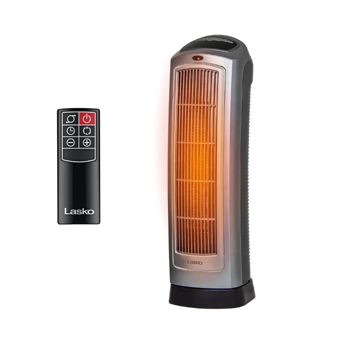 Lasko Aquecedor de torre de cerâmica digital oscilante para casa com termostato ajustável, temporizador e controle remoto, 58 cm, 1500 W, prata, 755320 - 1