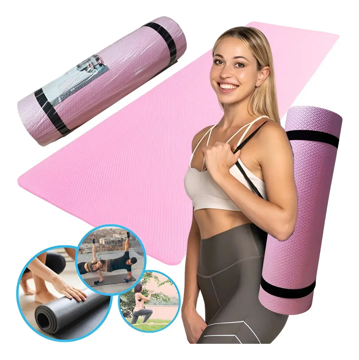 Tatame Esteira Para Yoga Exercícios Físicos 1,80mx53cmx10mm Cor Rosa
