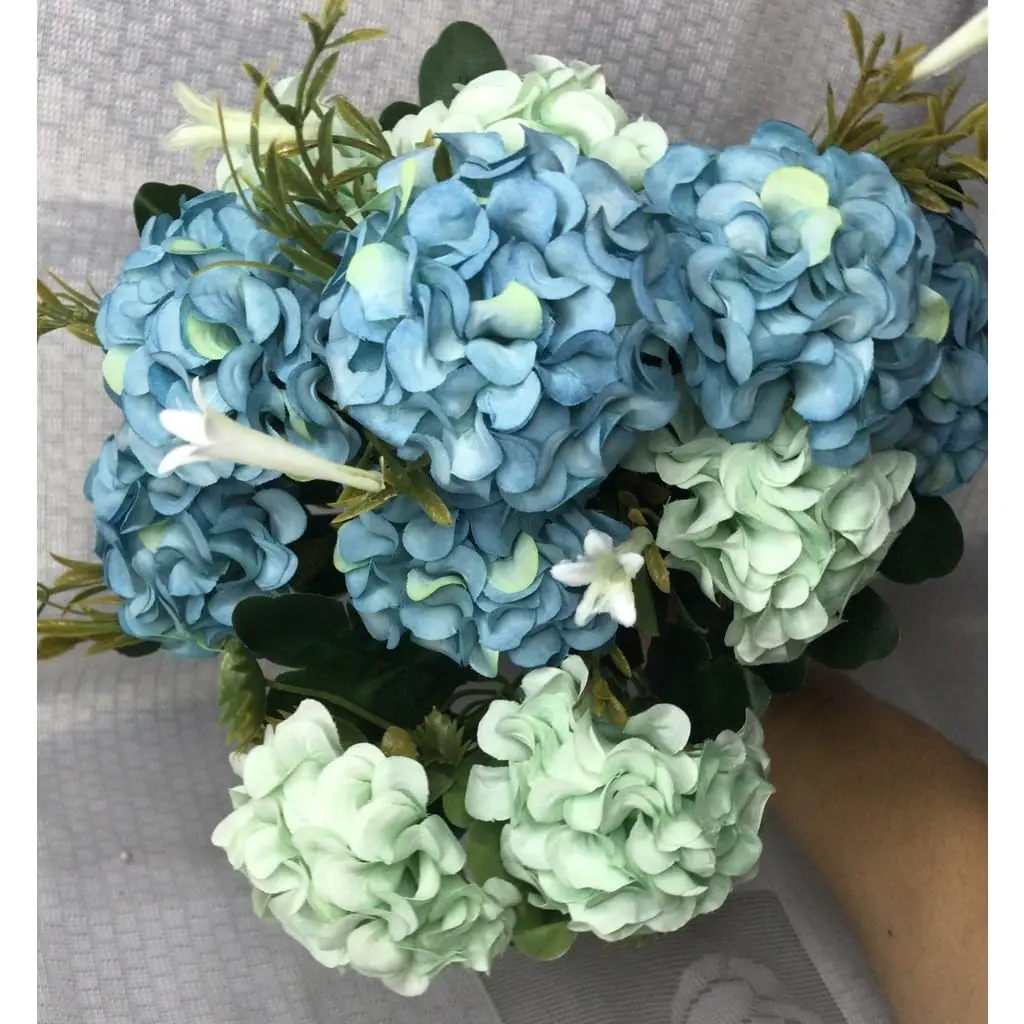 Buquê de Hortênsia Artificial com 11 Flores Sem Vaso para Arranjos Casamento Festa Casa e Decoração(Azul)