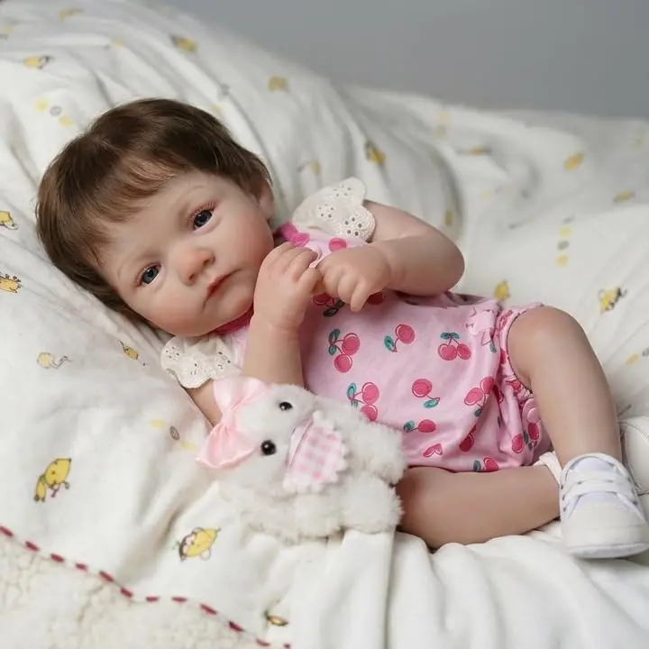 Bebê Reborn Boneca Realista de Silicone 48cm Rosa Menina | Azuis Olhos Semifechados Cabelo Implantado com Chupeta Magnética e Acessórios Presentes Originais para Meninas - 1
