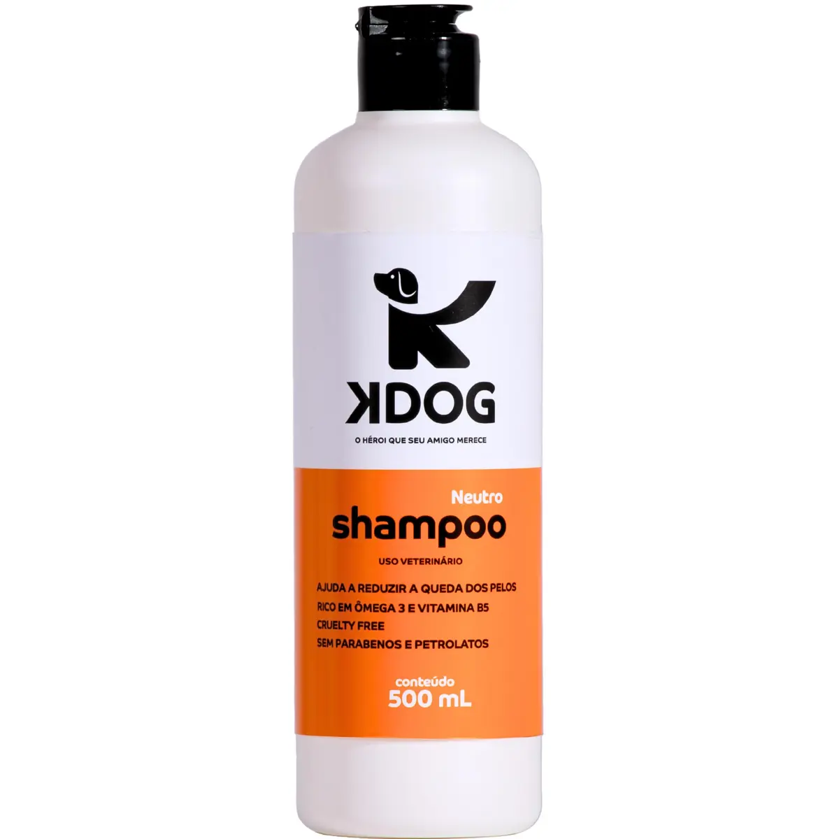 Shampoo para Cães e Gatos KDog, Neutro, Laranja, 500ml | Fórmula dermatologicamente testada que respeita o pH natural dos pets, com espuma suave e enxágue rápido