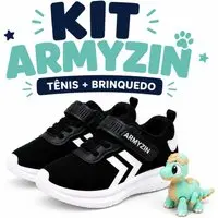 Infantil - Tênis Masculino Leve Confortável Macio Preto Branco Armyz+ Dinossauro - 1