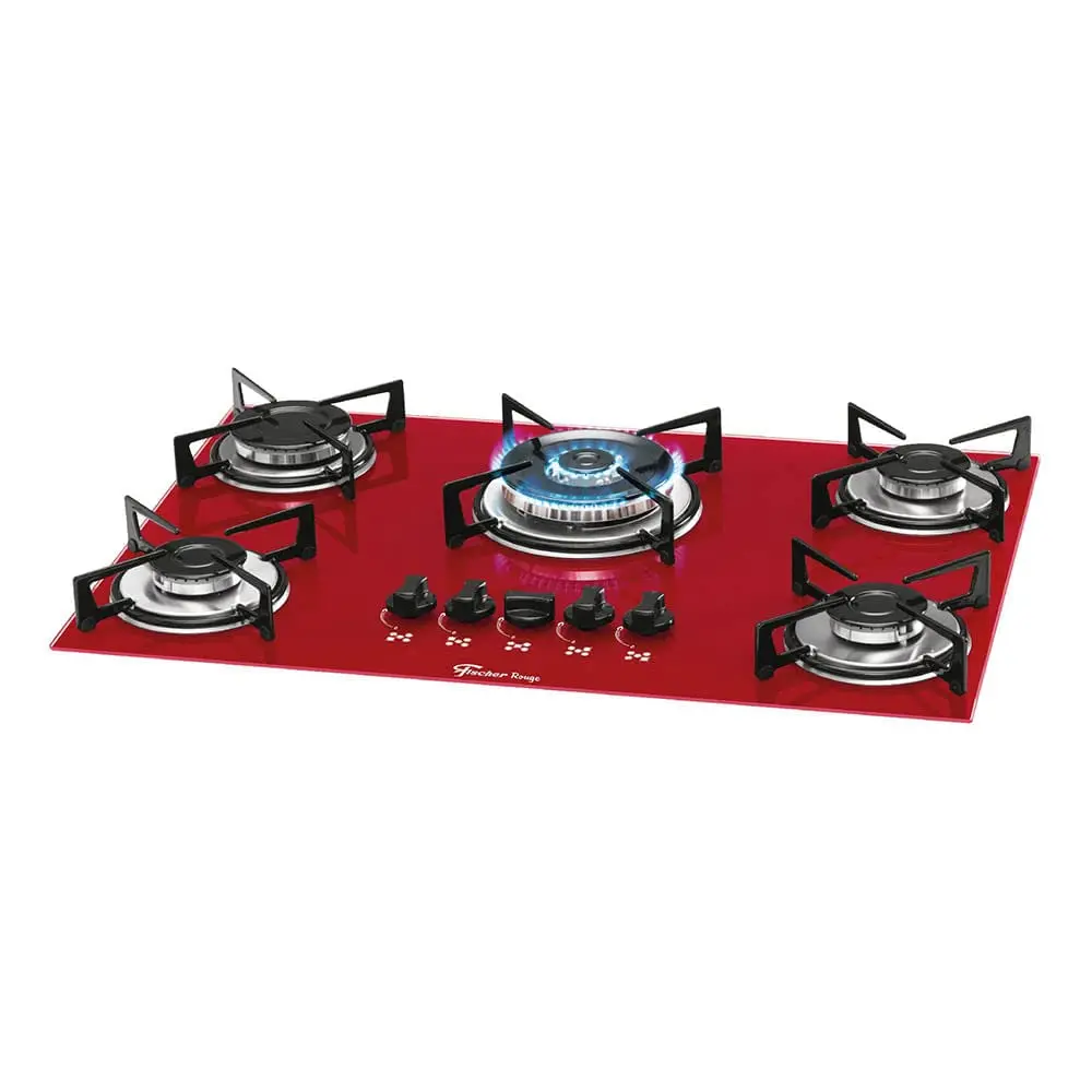 Fischer Cooktop à Gás 5 Bocas Tripla Chama Mesa Vidro Rouge Bivolt - 1743-15738