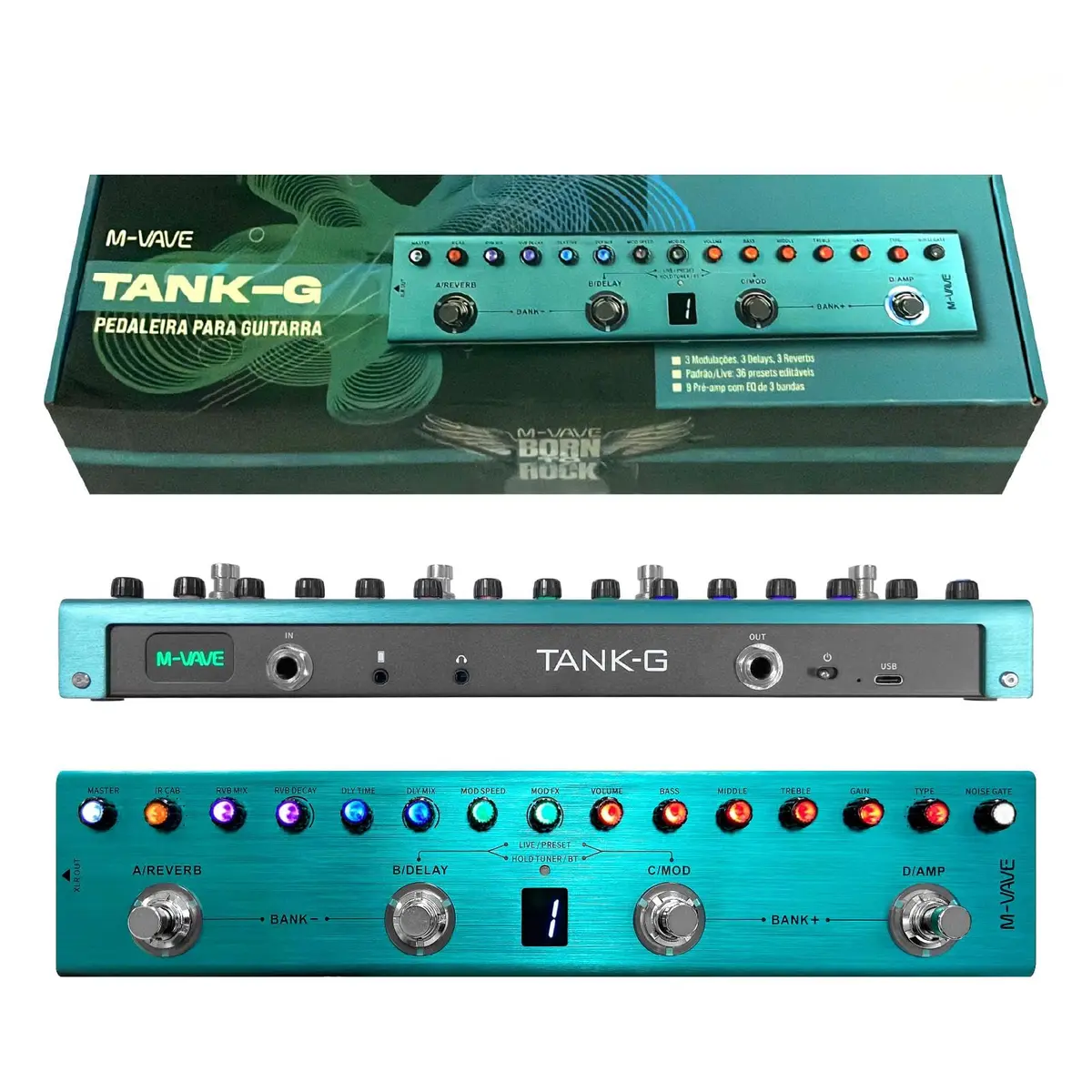 M-VAVE VEDO Tank G Pedal de Guitarra Multi-Efeitos, Effects pedaleira guitarra Reverb Delay MOD AMP Bateria lítio cuvave/mvave Recarregável, 36 Presets, 9 amp, 8 IR Cab Slots, 3 Simulação, Delay - 1