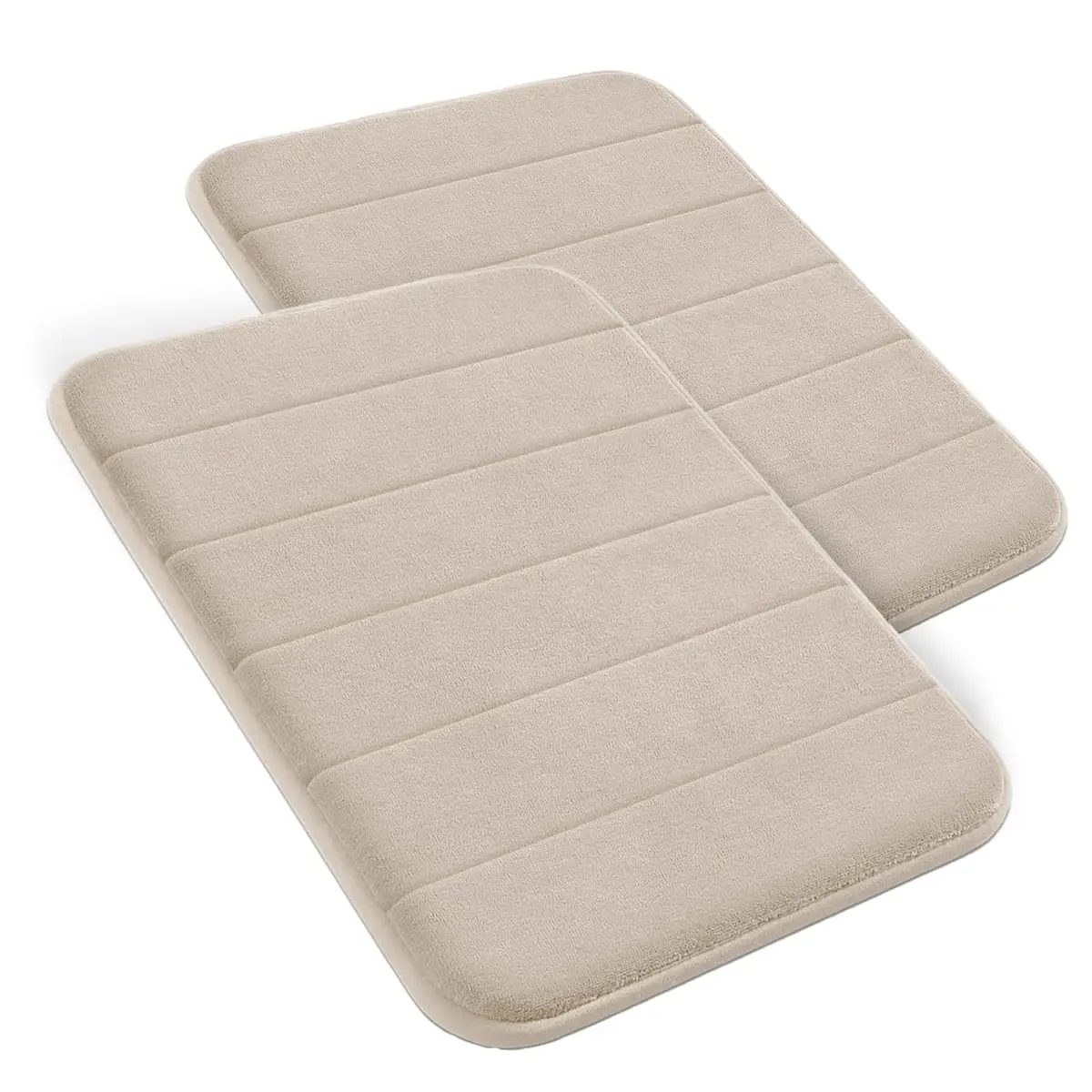 Decolab Kit 2 Tapetes de Banheiro Super Soft Antiderrapantes Bege-Claro | Alta absorção, toque extra macio e tratamento antimofo. Base emborrachada. 2 peças de 60 x 40 cm cada.