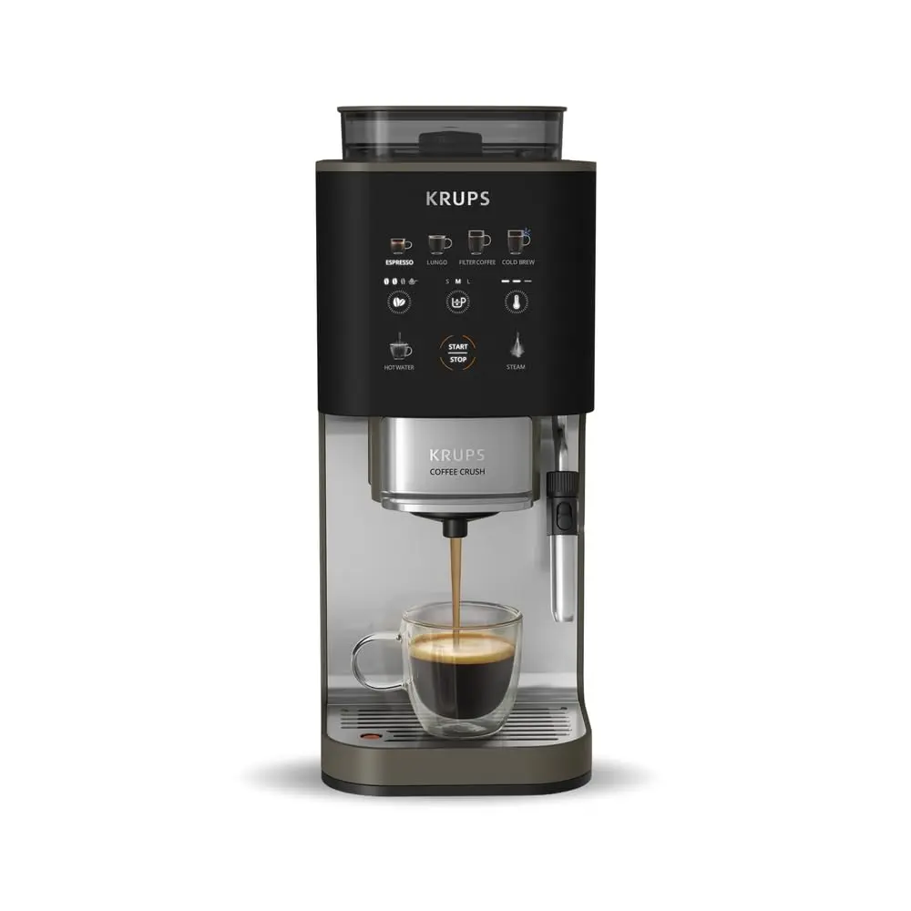 Máquina de Café Automática Krups Coffee Crush CCE1, Moagem na Hora, 15 Bares, Super Compacta, 5 Níveis de Moagem, Multibebidas (Espresso, Lungo, Cold Brew, Cappuccino), Painel Intuitivo, 127V