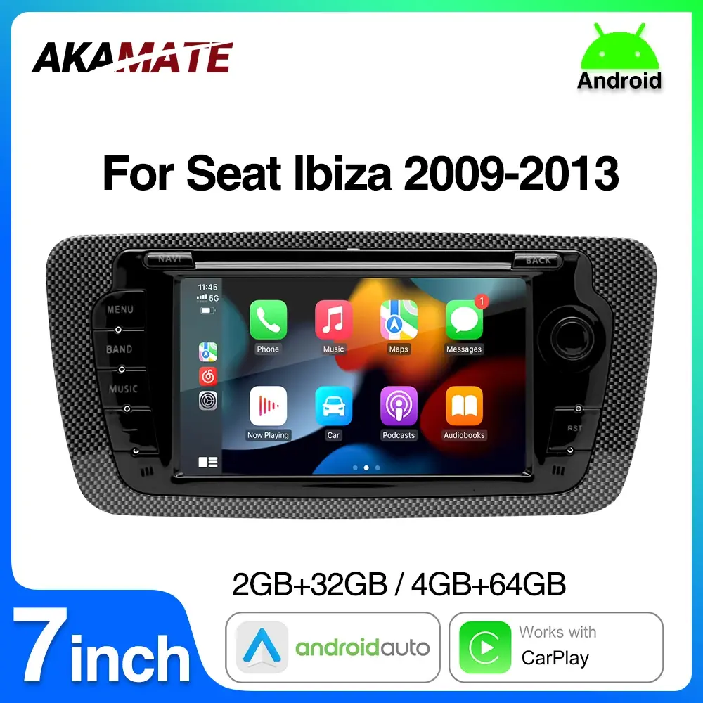 Rádio do carro de 2 din para seat ibiza 2009-2013 áudio reprodutor multimídia carplay android auto gps bluetooth wifi fm rds autoradio - 1