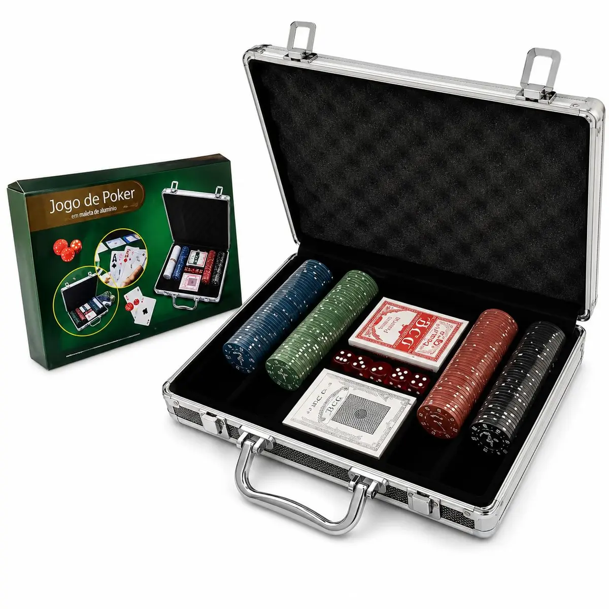 Kit Jogo de Poker Profissional com Maleta — 200 Fichas 2 Baralhos e 5 Dados