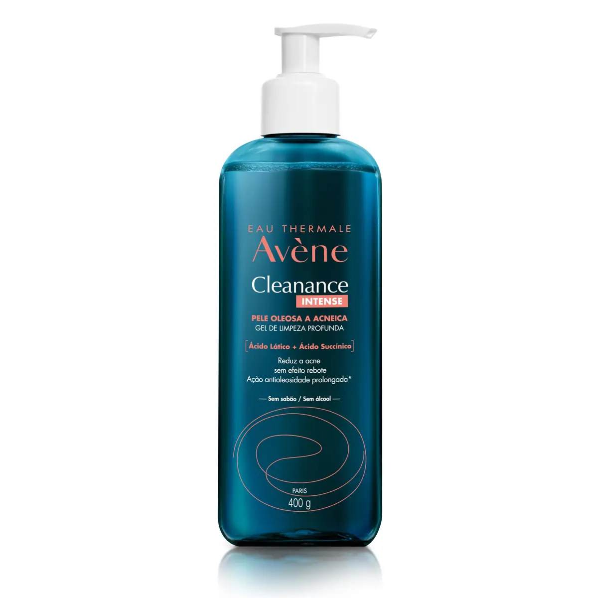 Gel de Limpeza Facial Avène Cleanance Intense, 400g, para Pele Oleosa, com Ácido Lático e Succínico, Reduz Acne e Poros