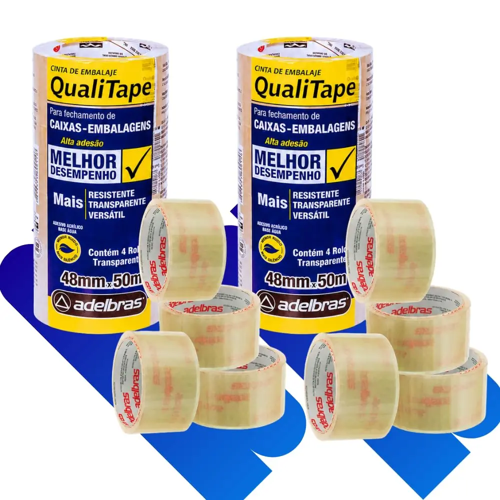8x Fita Adesiva Transparente 48mm x 50m 8 Rolos 400 Metros Empacotamento | Embalagem Fita Larga Estoque Expedição Envios Correios - 1