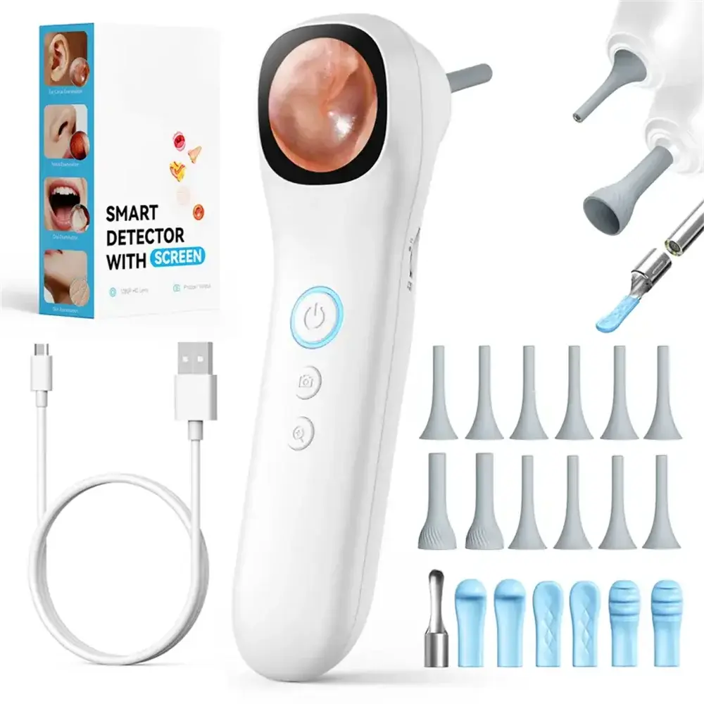 Detector inteligente 5 em 1 com tela 1080P HD Ear Camera inclui conjunto de seleção de ouvido e seis pontas de substituição 12 cabeças de inspeção extras