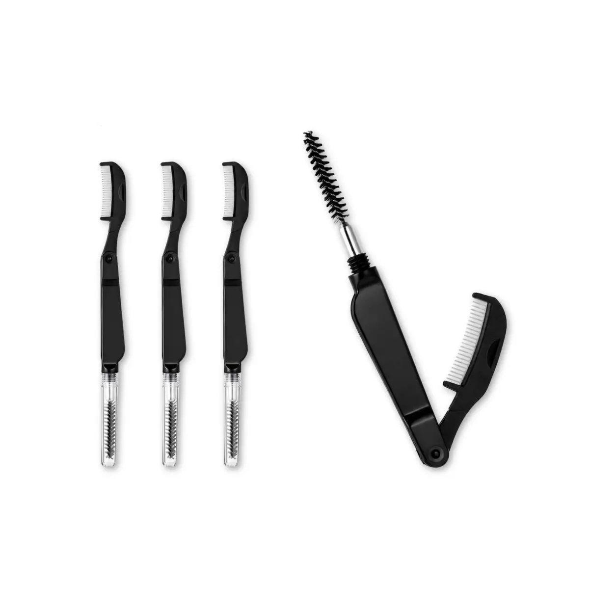 Kit 4 Pentes Dobráveis para Cílios e Sobrancelhas 2 em 1 Preto