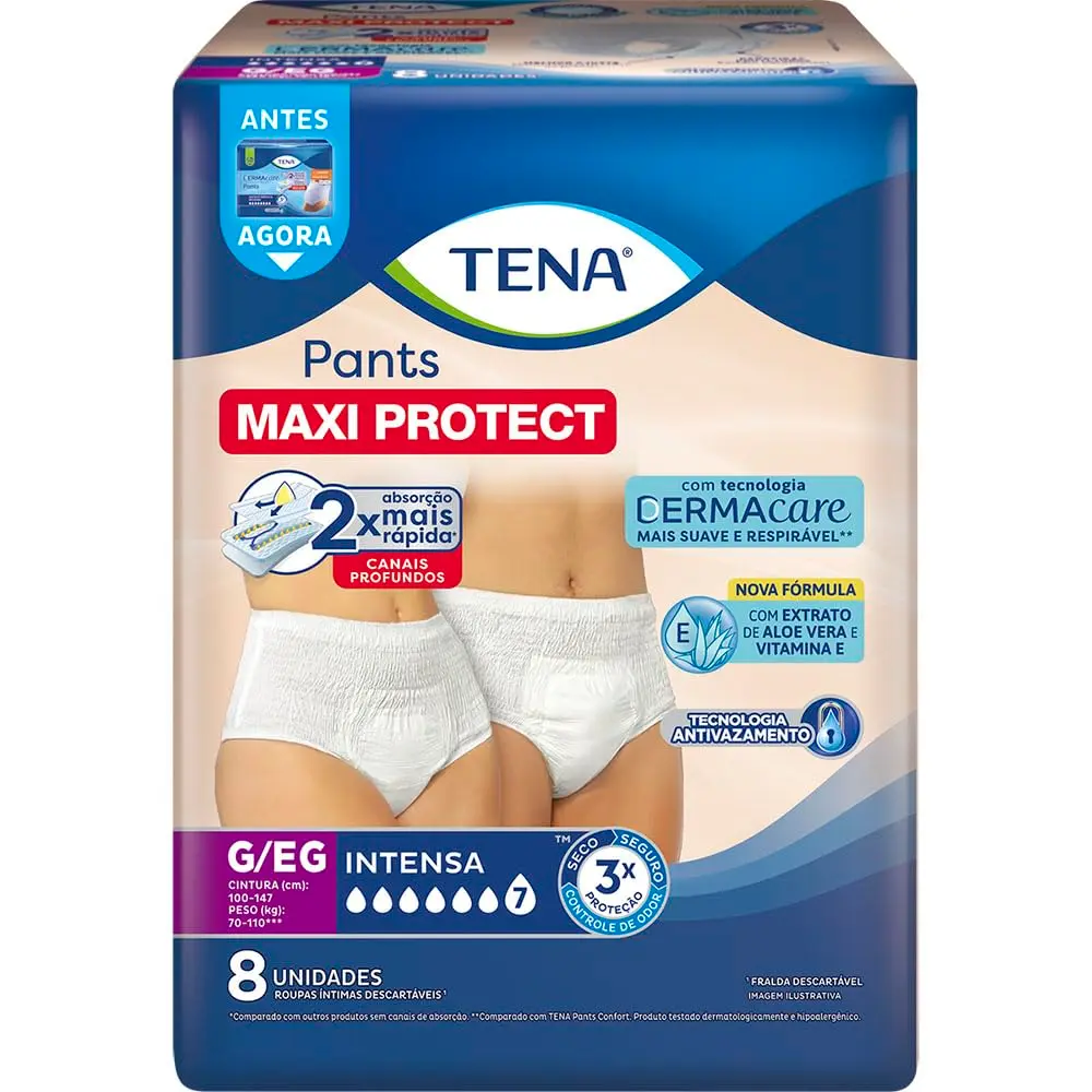 Tena Pants Dermacare, Roupa Íntima para Incontinência Urinária, G/EG - 8 unidades - 1