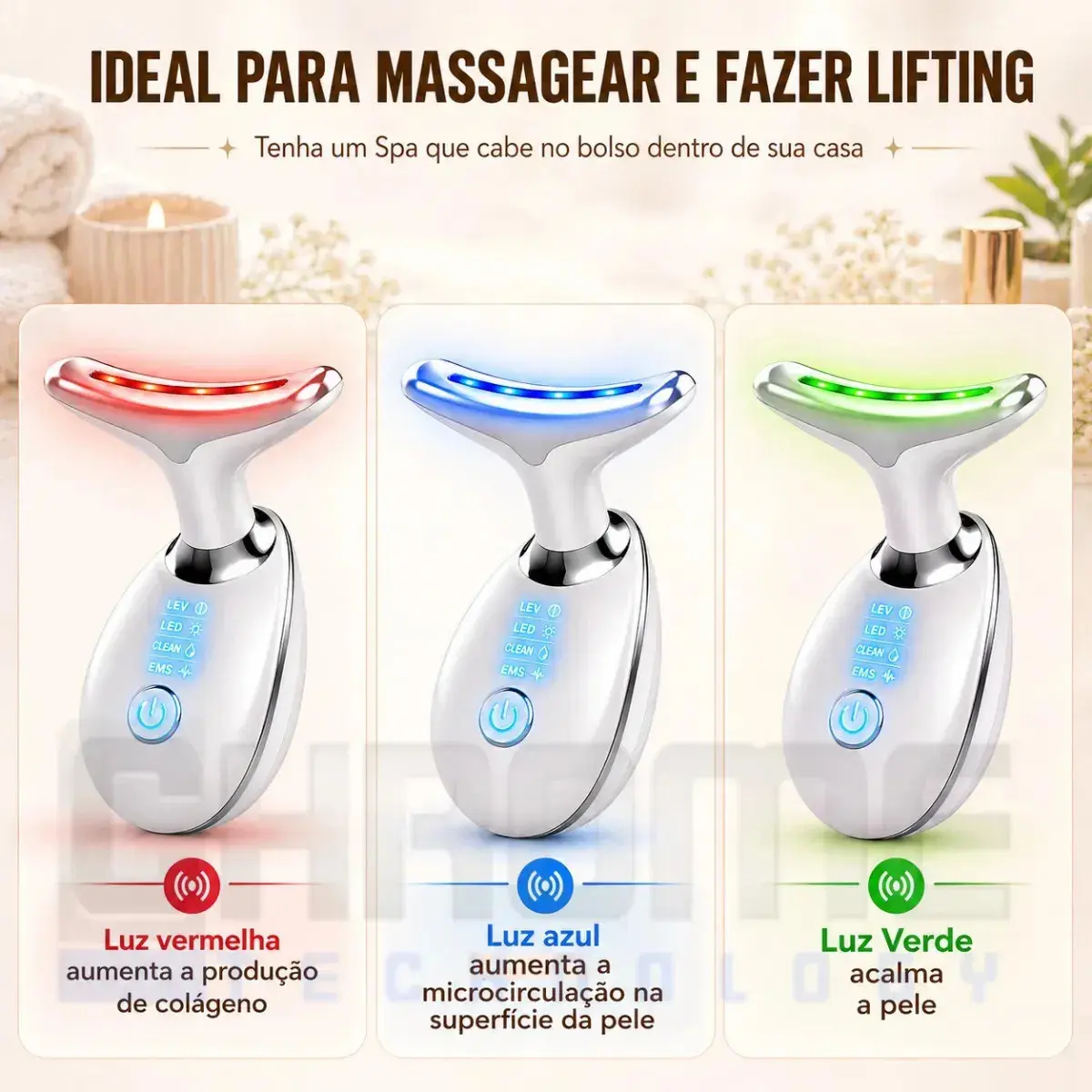 Massageador Facial Lifting De Pescoço e Rosto LED Vibração Bivolt 110v 220v Fototerapia Para Rejuvenescer Firmeza Anti-Rugas Aparelho Redutor de Papada Lift Mascara Led Facial MARCA Chrome Technology thumbnail 2