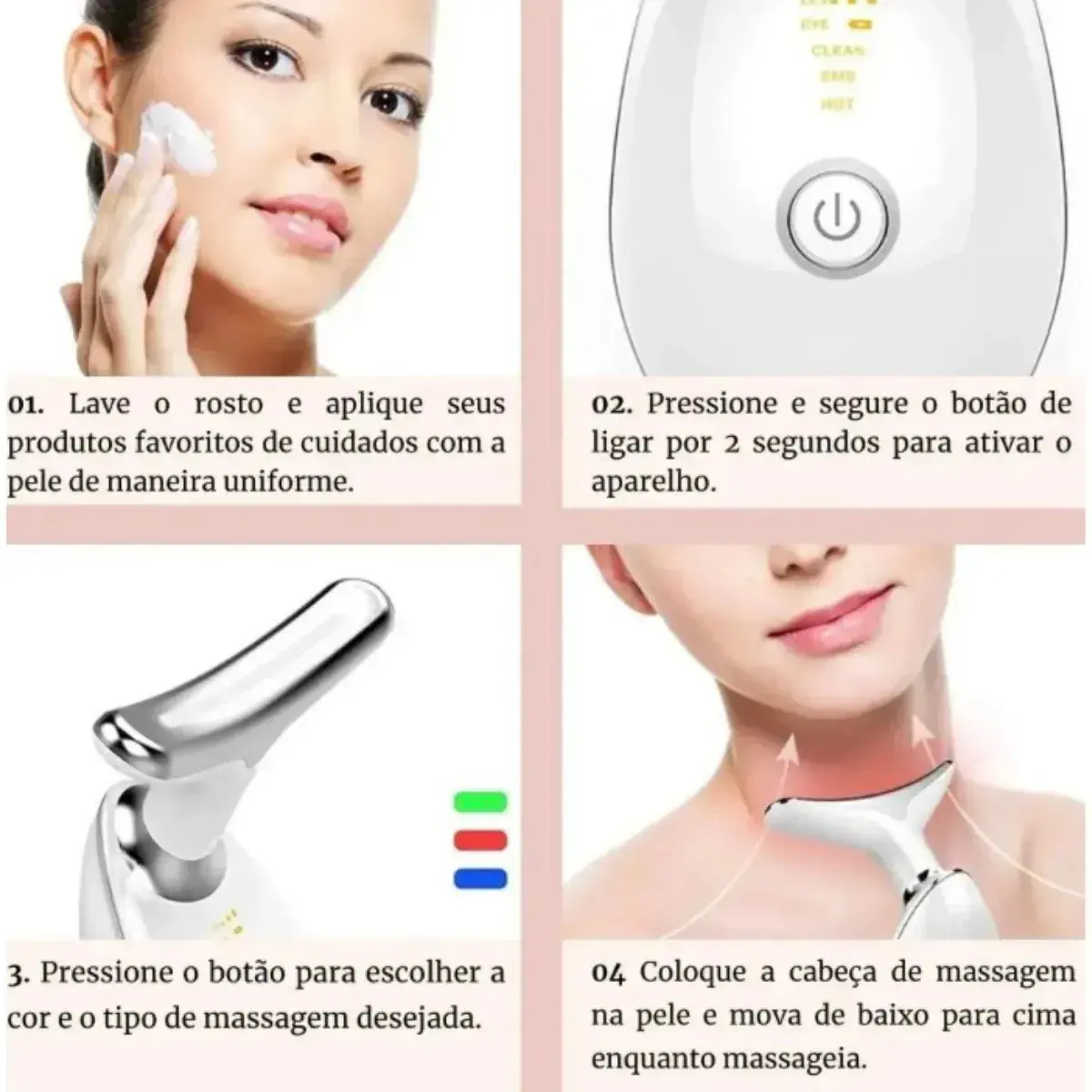 Massageador Facial Lifting De Pescoço e Rosto LED Vibração Bivolt 110v 220v Fototerapia Para Rejuvenescer Firmeza Anti-Rugas Aparelho Redutor de Papada Lift Mascara Led Facial MARCA Chrome Technology thumbnail 3