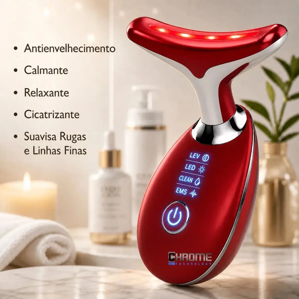Massageador Facial Lifting De Pescoço e Rosto LED Vibração Bivolt 110v 220v Fototerapia Para Rejuvenescer Firmeza Anti-Rugas Aparelho Redutor de Papada Lift Mascara Led Facial MARCA Chrome Technology thumbnail 6