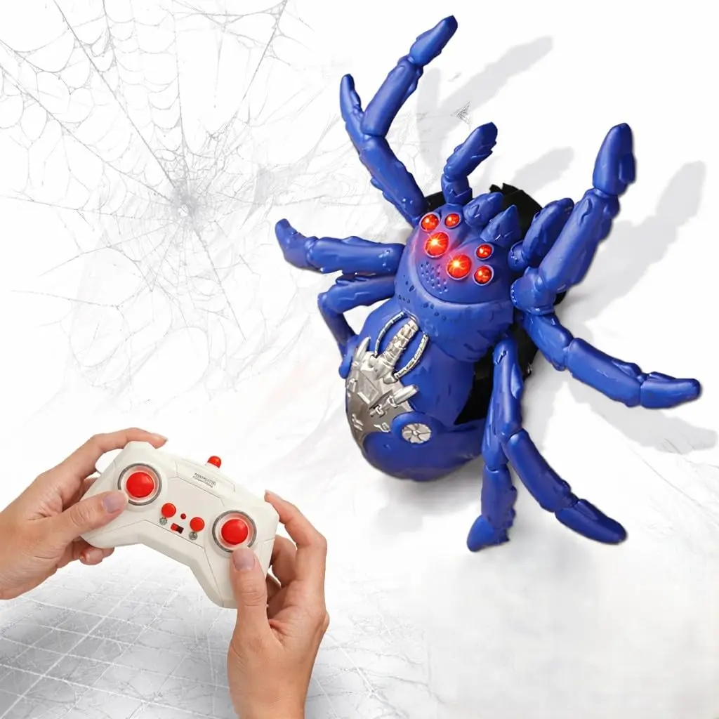 Brinquedo de Aranha Azul Escala Parede com Controle Remoto, 21x22 cm