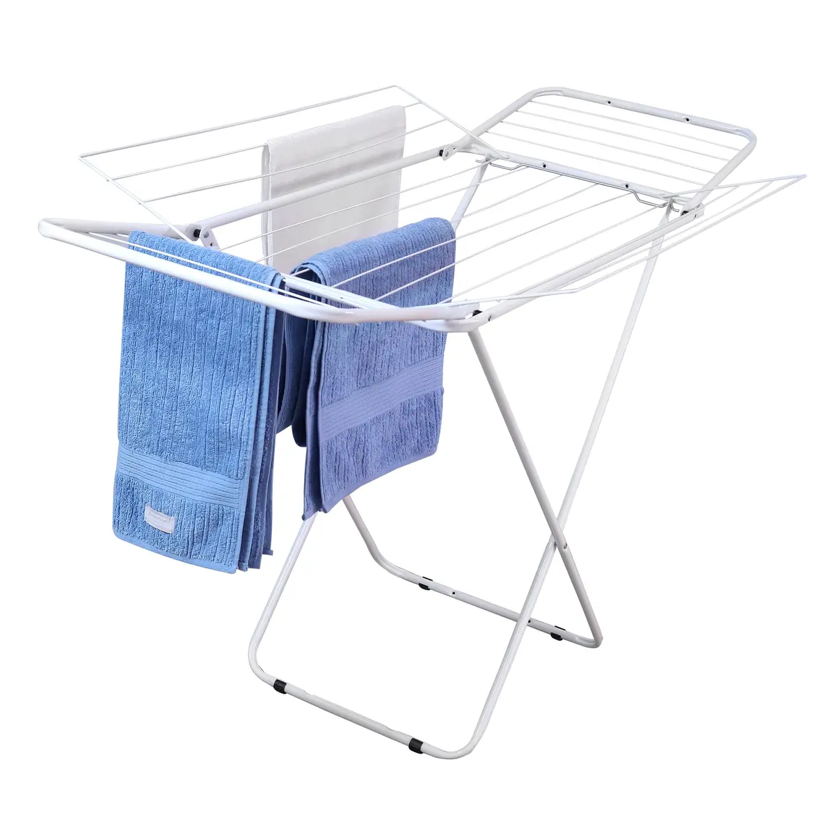 Varal de Chão Dobrável 4 Abas em Aço, Compacto, Capacidade 20 kg (Branco) | Varal de chão de aço com 4 abas - 1