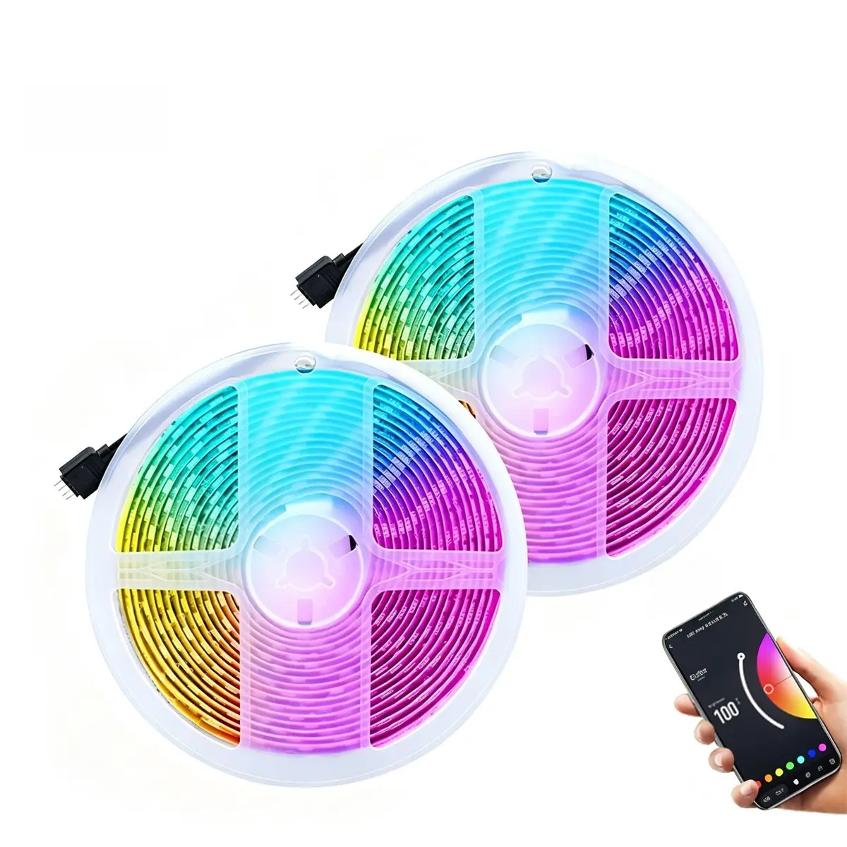Fita de LED Inteligente RGB 5m com Controle por App | Iluminação decorativa com Bluetooth, 16 milhões de cores, modo música, timer, dimmer e ajuste de luz quente ou fria.