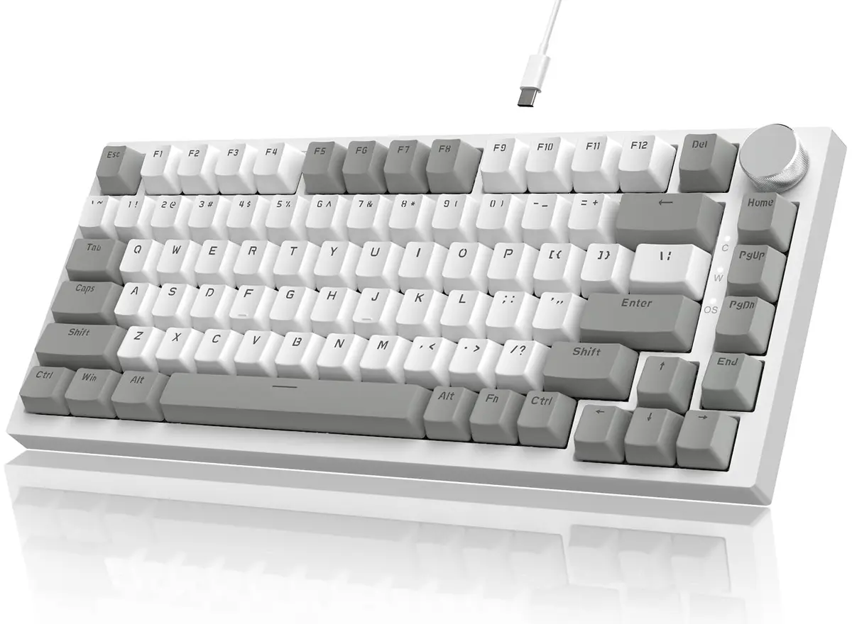 Attack Shark Ajazz AK820 75% Teclado mecânico para jogos com botão Hot Swappable Custom Junta Montado Teclado USB-C com Fio Branco LED Linear AS Vermelho Interruptor para PC/Win/Mac