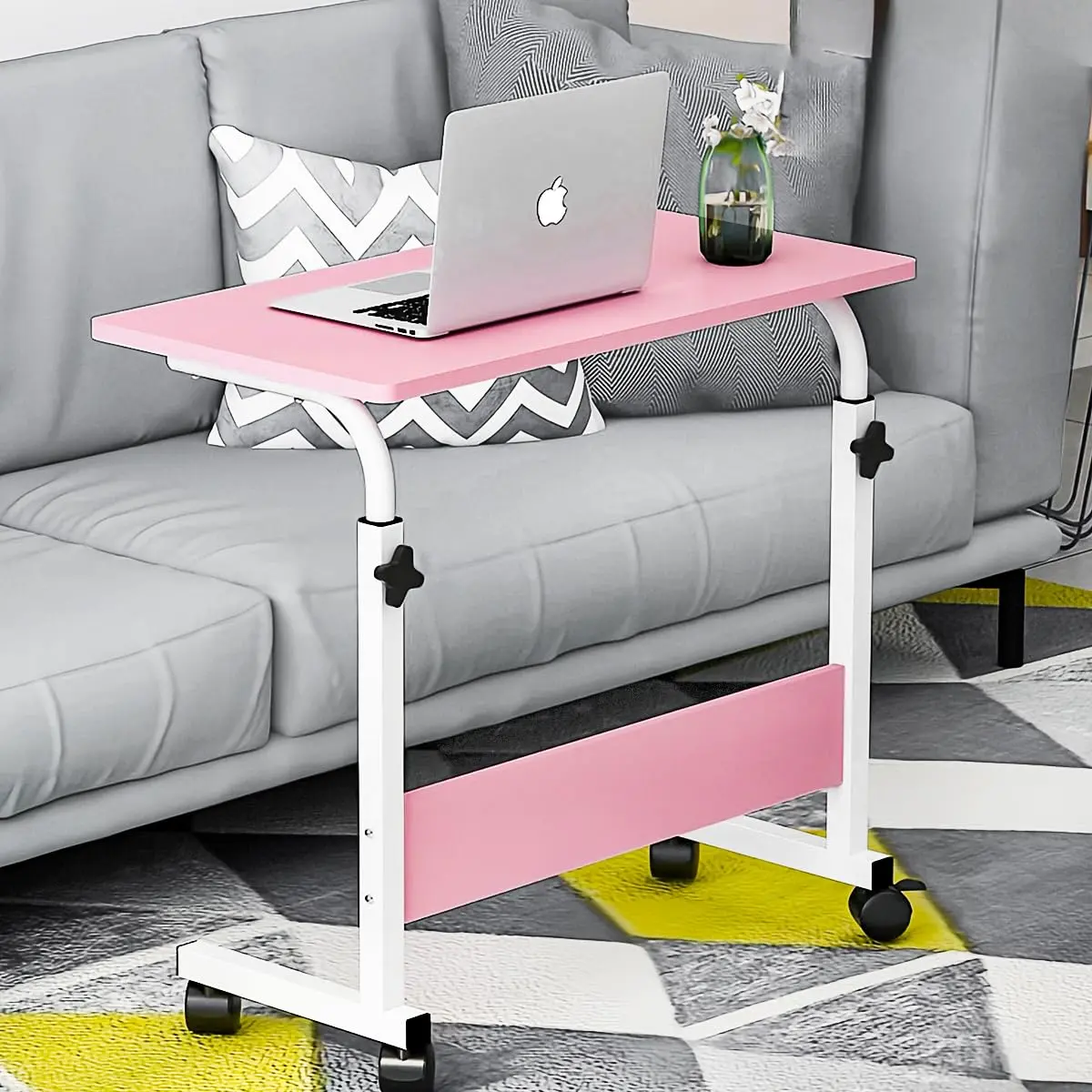 Mesa ajustável dobrável, mesa de notebook lateral com ajuste de altura (Rosa-Básico) - 1