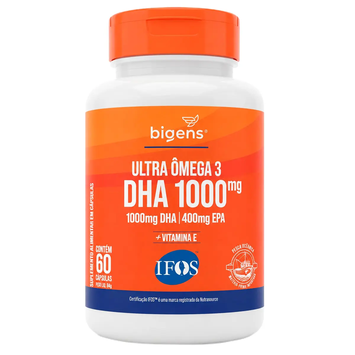 Bigens Ultra Ômega 3, DHA 1000mg, 400mg EPA, Com Vit E, 60 Caps