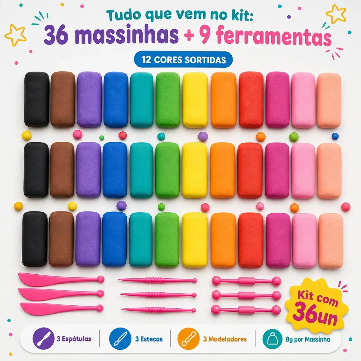 Kit 36 Massinha De Eva Pula Pula Não Gruda Na Mão Massa Modelar Infantil Com 9 Acessórios Incluso Brinquedo Para Criança Marca Lar Commex thumbnail 2