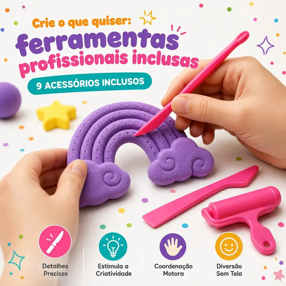 Kit 36 Massinha De Eva Pula Pula Não Gruda Na Mão Massa Modelar Infantil Com 9 Acessórios Incluso Brinquedo Para Criança Marca Lar Commex thumbnail 3