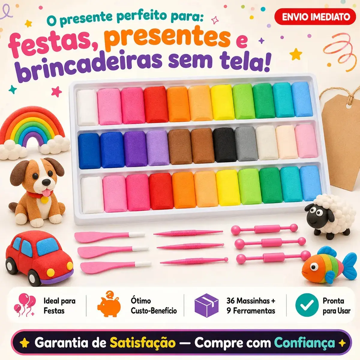 Kit 36 Massinha De Eva Pula Pula Não Gruda Na Mão Massa Modelar Infantil Com 9 Acessórios Incluso Brinquedo Para Criança Marca Lar Commex thumbnail 6