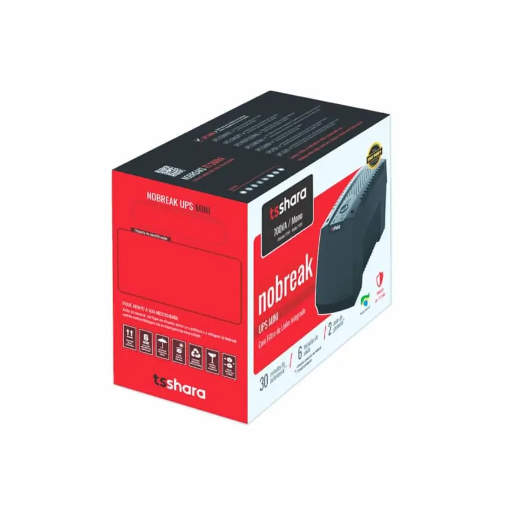TS Shara Nobreak Mini 700VA Entrada e Saída 115V 6 Tomadas Preto - 1